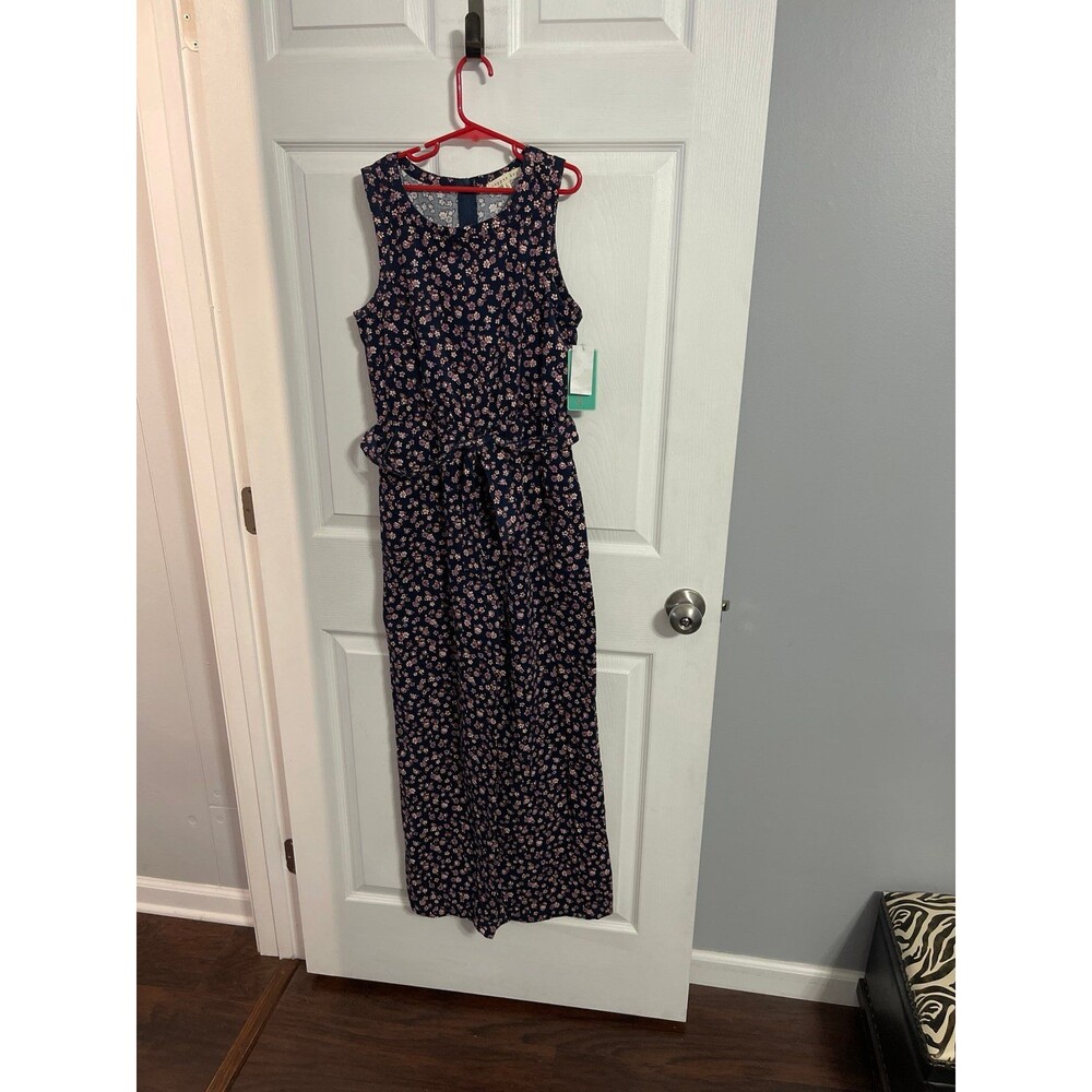 Copper Key Navy Blue Floral Sleeveless Jumpsuit Size L New With Tags